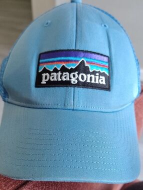 Patagonia Fitz Roy Logo Trucker Hat Light Blue Mesh Snapback Cap